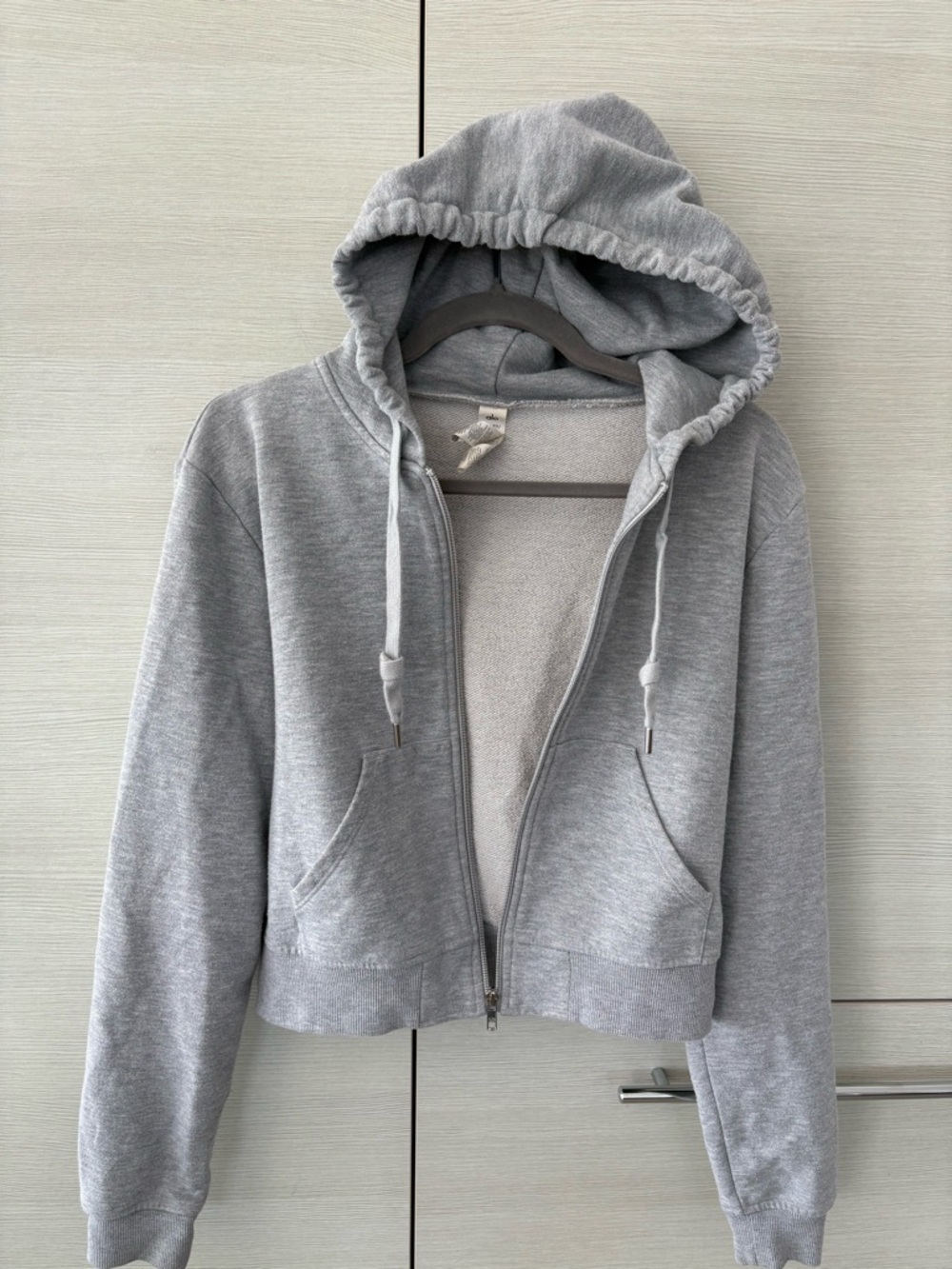 Alo Yoga “Routine Cropped Zip Hoodie” in Heather Grey - Picture 6 of 10